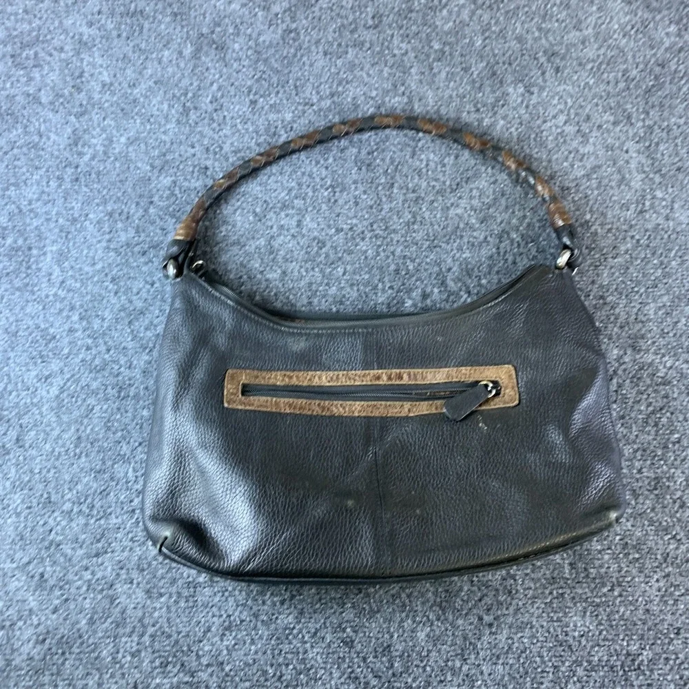 Brighton Hobo Bag Women Medium Black Brown Leather Good Braided E228531